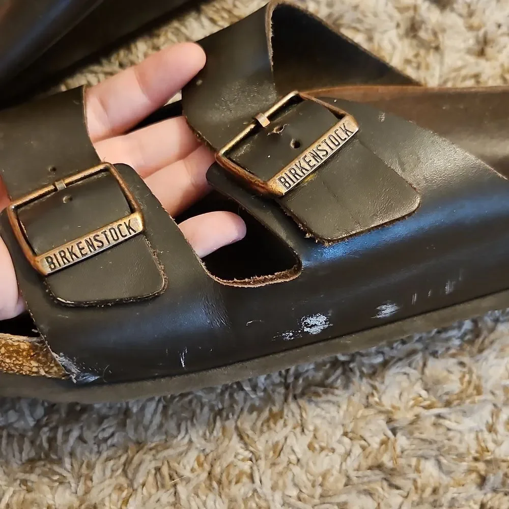 Birkenstock Arizona Brown Leather Sandals Size 46 | Classic Two-Strap Slides